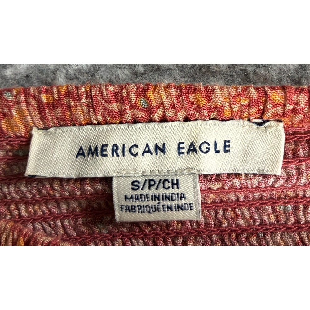 American Eagle Womens S Boho Patchwork Smocked Strapless Crop Top Ruffle Hem - Picture 2 of 6